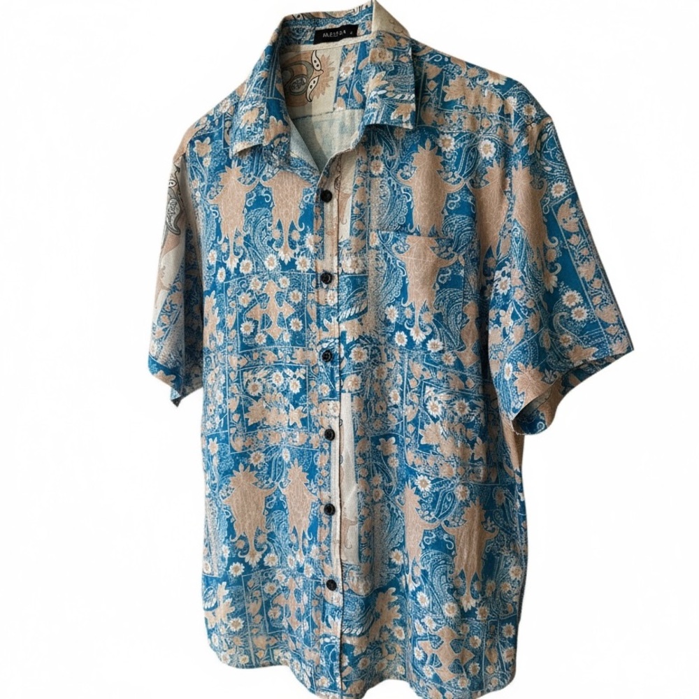 Men's Blue Floral Casual Shirt Lightweight Polyester.
B1